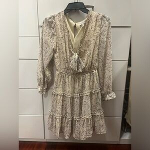 She + Sky Cream and Purple Long Sleeve Dress